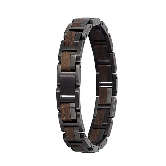 Pánsky drevený náramok Waidzeit Grafit z dubového dreva a čiernej ocele – elegantný doplnok pre mužov s nadčasovým štýlom