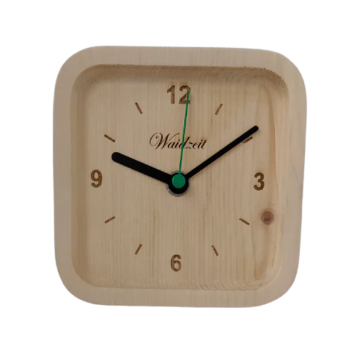 Stolové drevené hodiny Waidzeit Borovica s nemeckým strojčekom Junghans – elegantný dizajn z prírodného borovicového dreva pre moderný interiér