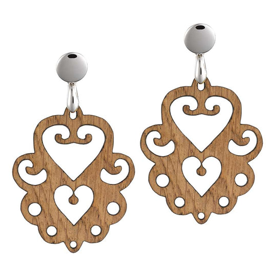 Drevené náušnice Srdce Barrique