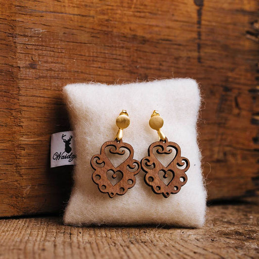 Drevené náušnice Srdce Orech