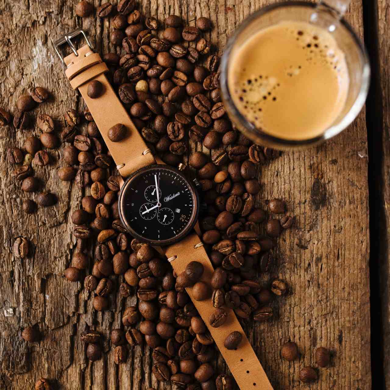 Drevené hodinky Barista Espresso Leather