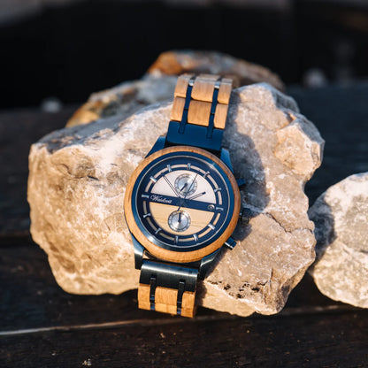 Pánske drevené hodinky Bieruhr blau