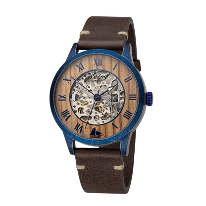 Automatické hodinky Waidzeit Grönland Vintage Blue – modré puzdro a ciferník z lodného dreva