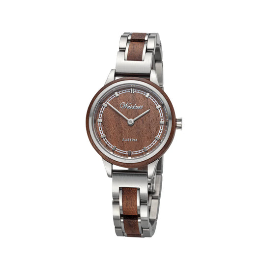 Dámske drevené hodinky Waidzeit Petite Brown z orechového dreva – elegantný a sofistikovaný dizajn s prírodným dreveným ciferníkom