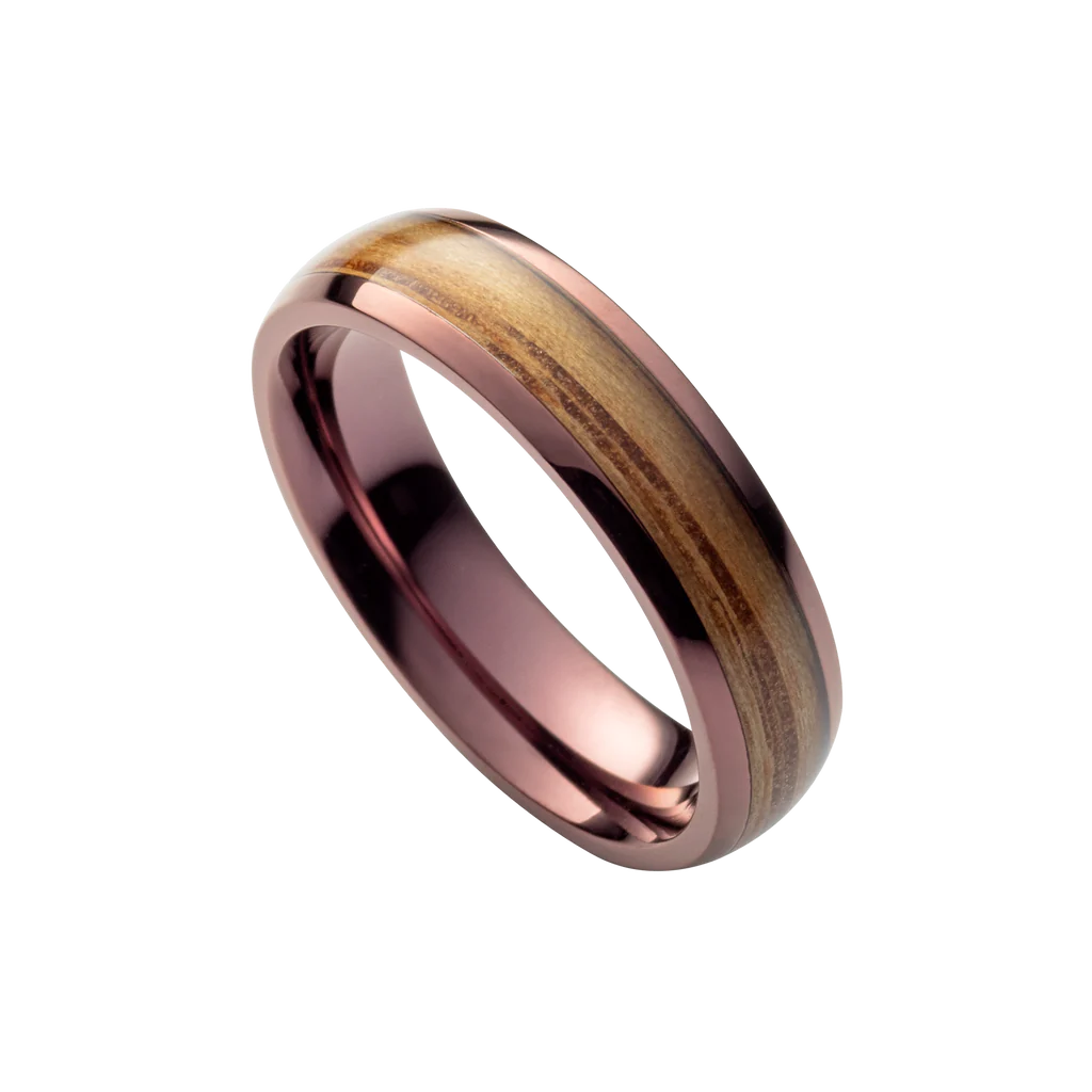 Dámsky drevený prsteň Waidzeit Harmonie z bronzovej ocele a dubového dreva – bronzová hlbočina a prirodzená elegancia