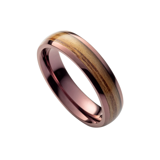 Dámsky drevený prsteň Waidzeit Harmonie z bronzovej ocele a dubového dreva – bronzová hlbočina a prirodzená elegancia