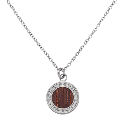 Dámsky náhrdelník Waidzeit Essenza v striebornom prevedení – intarzia z banského dreva zo svetového dedičstva Zollverein, nerezová oceľ a krištále