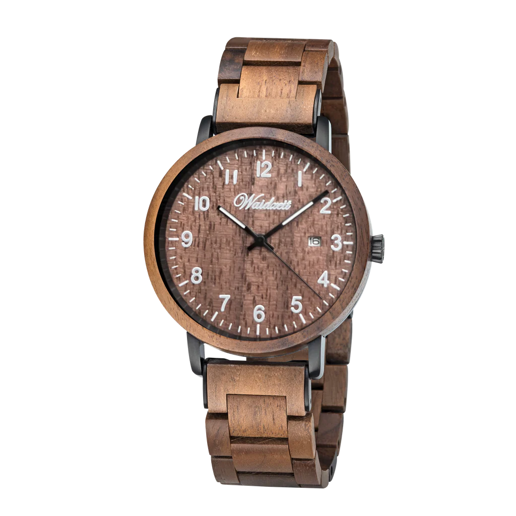 Pánske drevené hodinky Waidzeit Moritz z orechového dreva – výrazný dizajn, prirodzená elegancia a nadčasový štýl pre mužov s charakterom