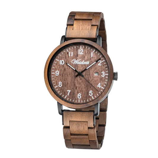 Pánske drevené hodinky Waidzeit Moritz z orechového dreva – výrazný dizajn, prirodzená elegancia a nadčasový štýl pre mužov s charakterom