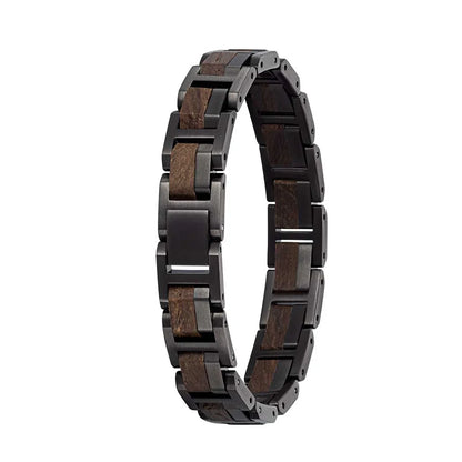 Pánsky drevený náramok Waidzeit Grafit z dubového dreva a čiernej ocele – elegantný doplnok pre mužov s nadčasovým štýlom