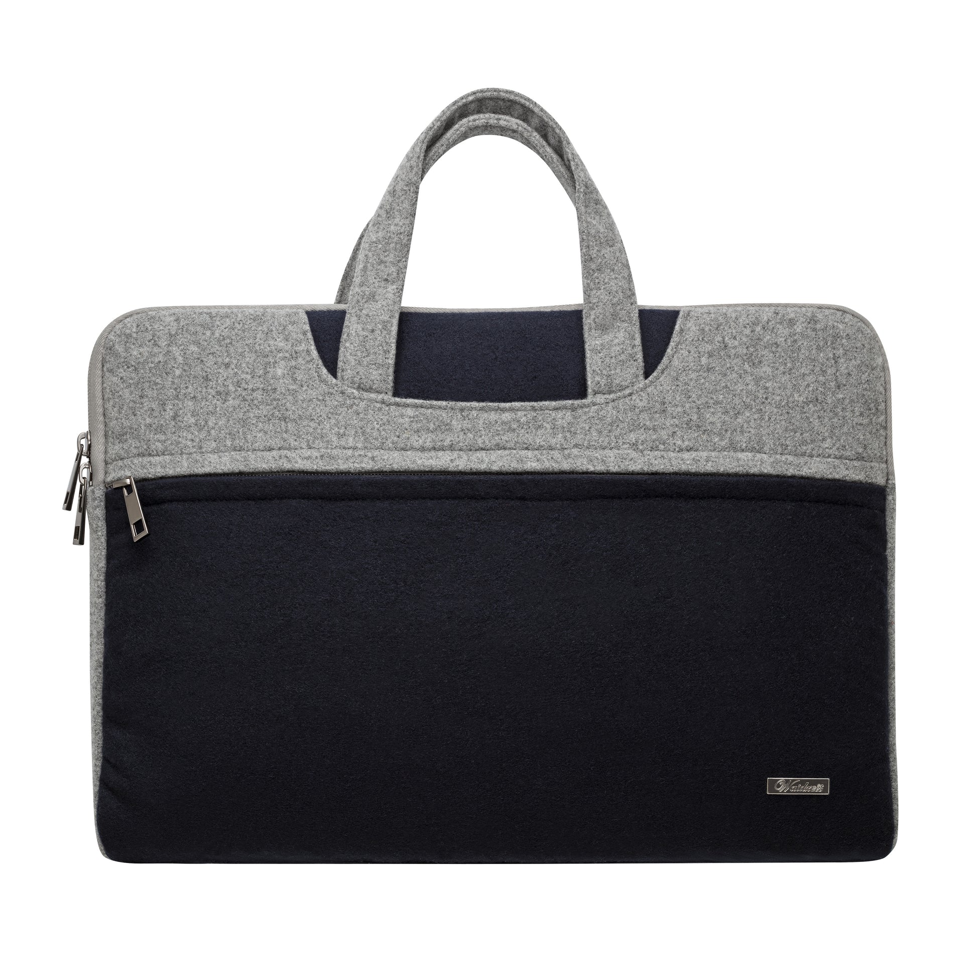 Taška na notebook Waidzeit Gundula v kombinácii tmavomodrej a sivej farby z prírodných materiálov – elegantný a nadčasový doplnok