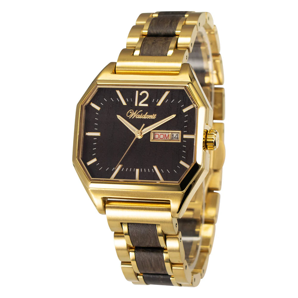 Unisex drevené hodinky Waidzeit Metropolitan Wien z bahenného duba s ciferníkom z pravého dreva a remienkom z kombinácie ocele a dreva – inšpirované eleganciou cisárskej Viedne