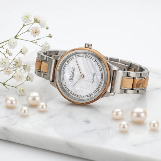 Dámske drevené hodinky Petite Perle – detail ciferníka