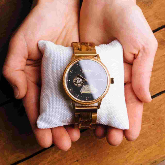 Automatické Drevené hodinky Seute Deern Gold