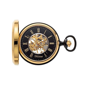 drevené vreckové hodinky Skelett Gold & Black
