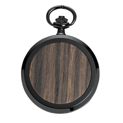 Detail vreckových hodiniek Waidzeit Skelett Black – čierny ciferník s rímskymi číslicami a priehľadným okienkom na pohľad do mechanizmu