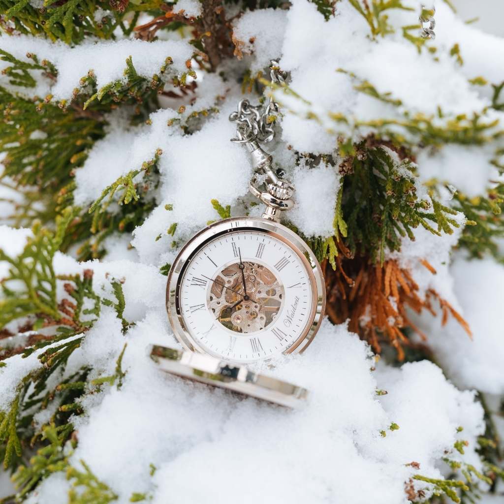 Drevené vreckové hodinky Waidzeit Skelett v prírode – elegantný kontrast kovu a orechovej dyhy v prirodzenom svetle lesa