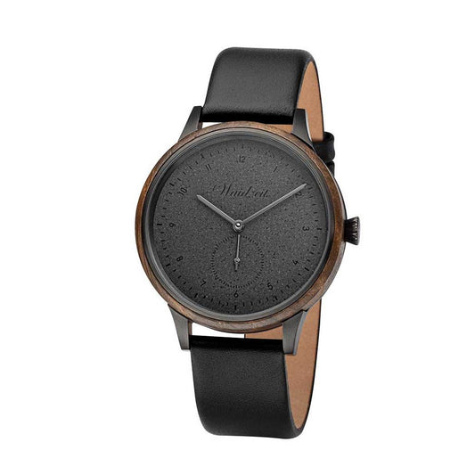 Pánske drevené hodinky Mystik Black Leather