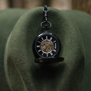 Drevené vreckové hodinky Skelett Black