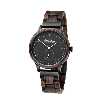 Pánske drevené hodinky Waidzeit Mystic White – elegantné hodinky z močiarného duba s čiernym ciferníkom a bielymi ručičkami